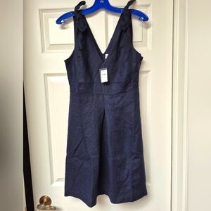 100% Linen Navy Lined Sleeveless Dress W Bow Straps Size 6 Fom Gap, New W Tags